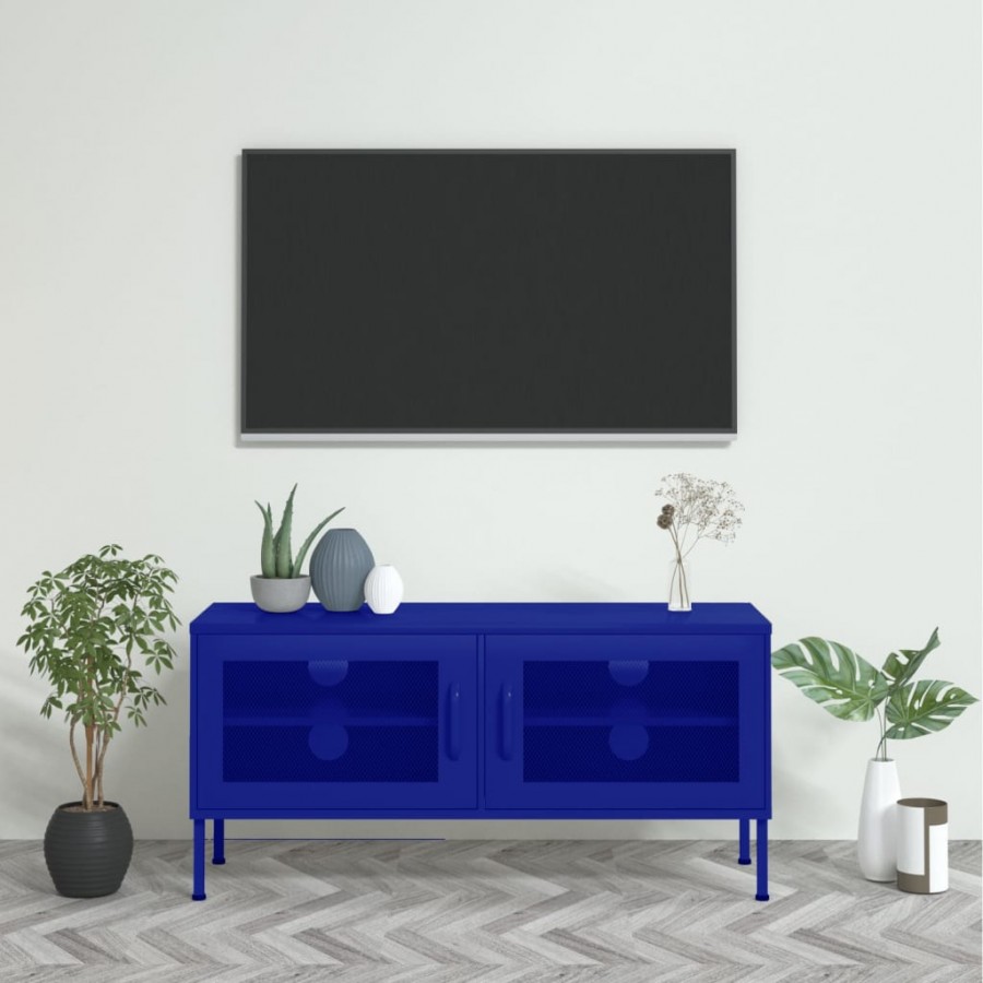 Meuble TV Bleu marine 105x35x50 cm Acier