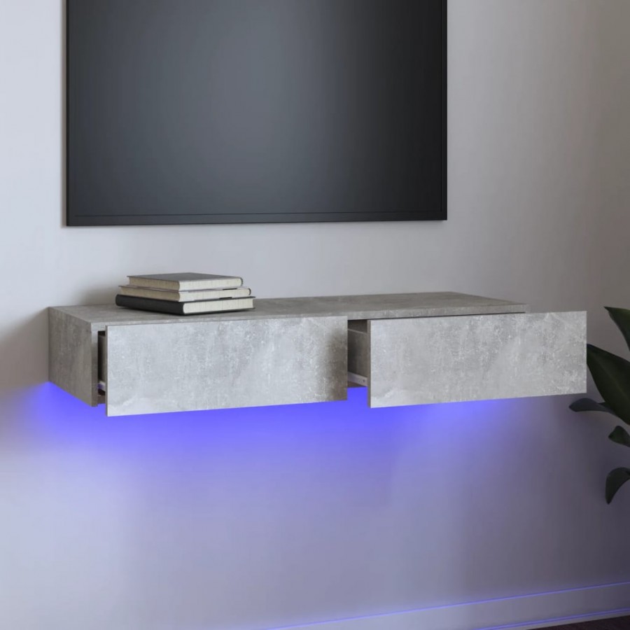 Meuble TV avec lumières LED Gris béton 90x35x15,5 cm