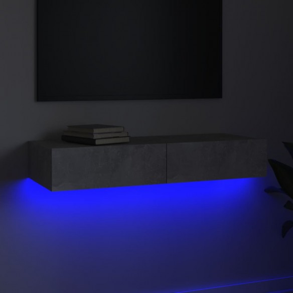 Meuble TV avec lumières LED Gris béton 90x35x15,5 cm