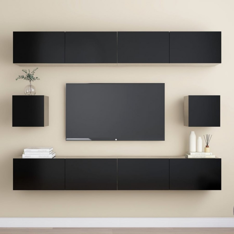 Ensemble de meubles TV 6 pcs Noir Aggloméré