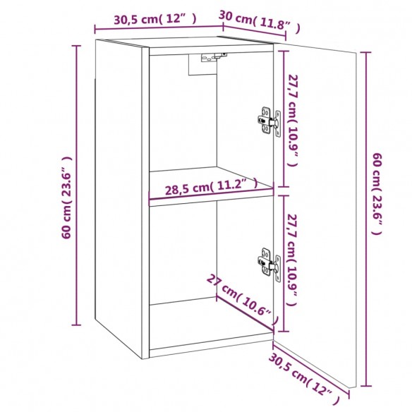 Meuble TV Chêne fumé 30,5x30x60 cm Bois d'ingénierie