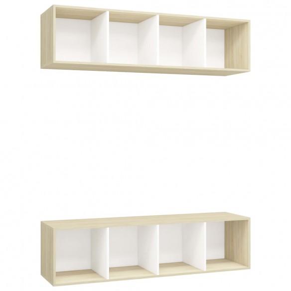 Meubles TV muraux 2 pcs Blanc et chêne sonoma Aggloméré