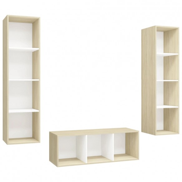 Ensemble de meuble TV 3 pcs Blanc et chêne sonoma Aggloméré