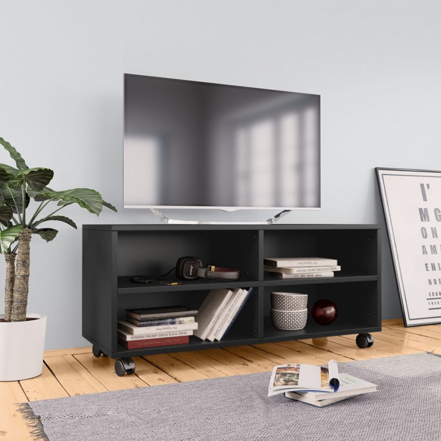 Meuble TV avec roulettes Noir 90x35x35 cm Bois d'ingénierie