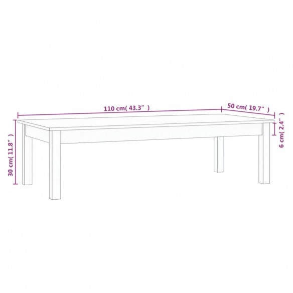 Table basse Blanc 110x50x30 cm Bois massif de pin