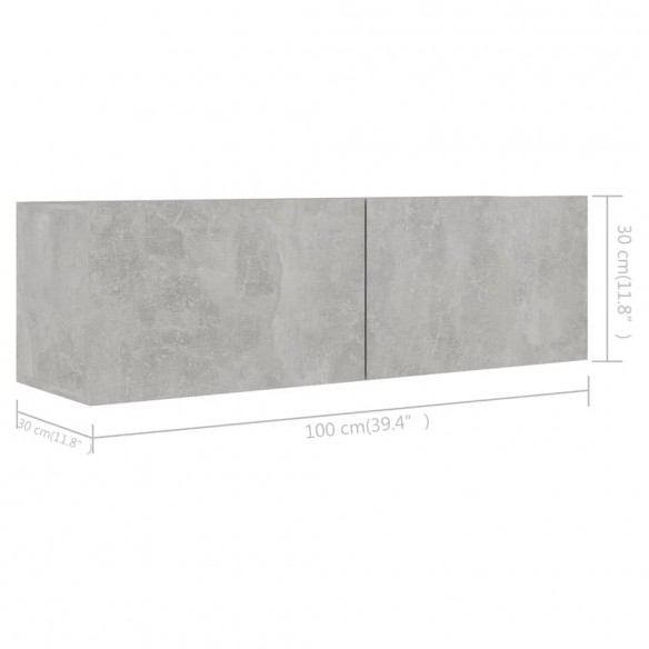 Meubles TV 4 pcs Gris béton 100x30x30 cm Aggloméré