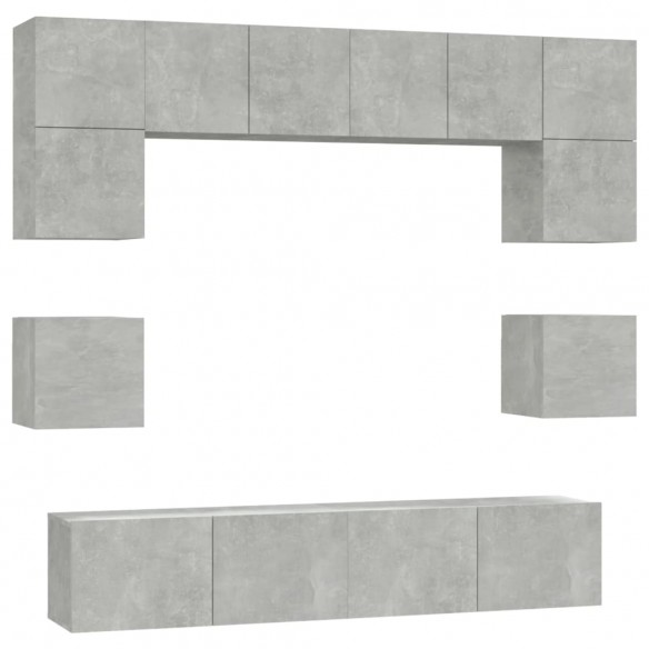 Ensemble de meubles TV 8 pcs Gris béton Bois d'ingénierie