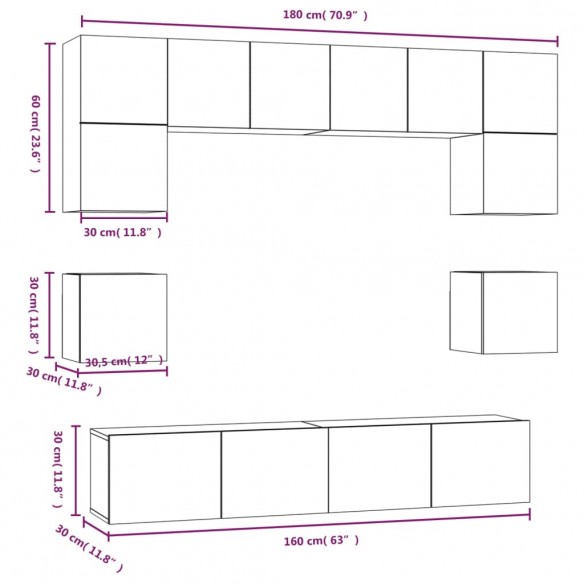 Ensemble de meubles TV 8 pcs Gris béton Bois d'ingénierie