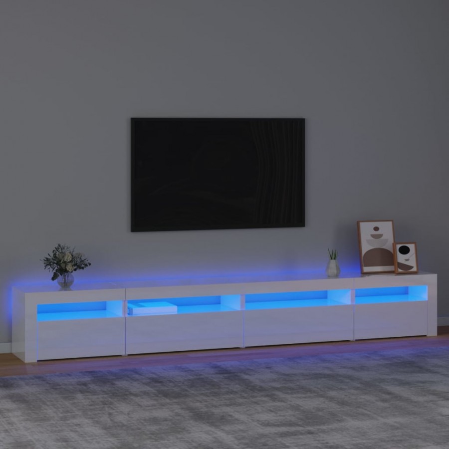 Meuble TV avec lumières LED Blanc brillant 270x35x40 cm