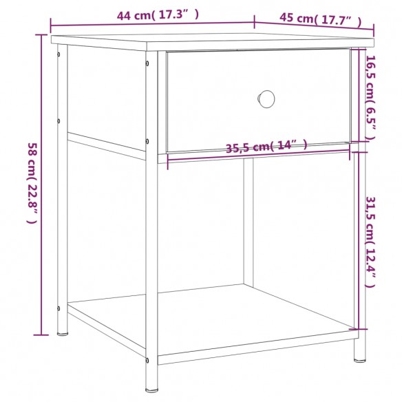 Table de chevet chêne sonoma 44x45x58 cm bois d'ingénierie