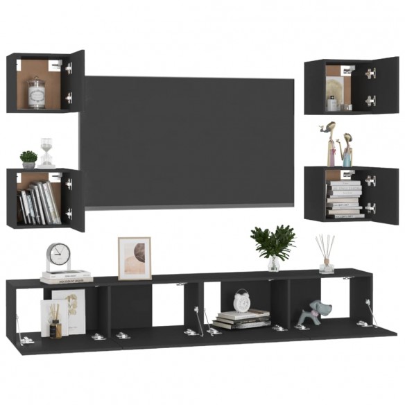 Ensemble de meubles TV 6 pcs Noir Aggloméré