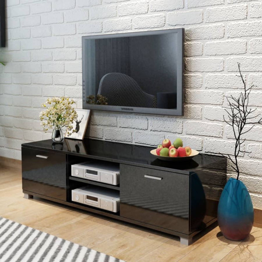 Meuble TV Noir brillant 140x40,5x35 cm