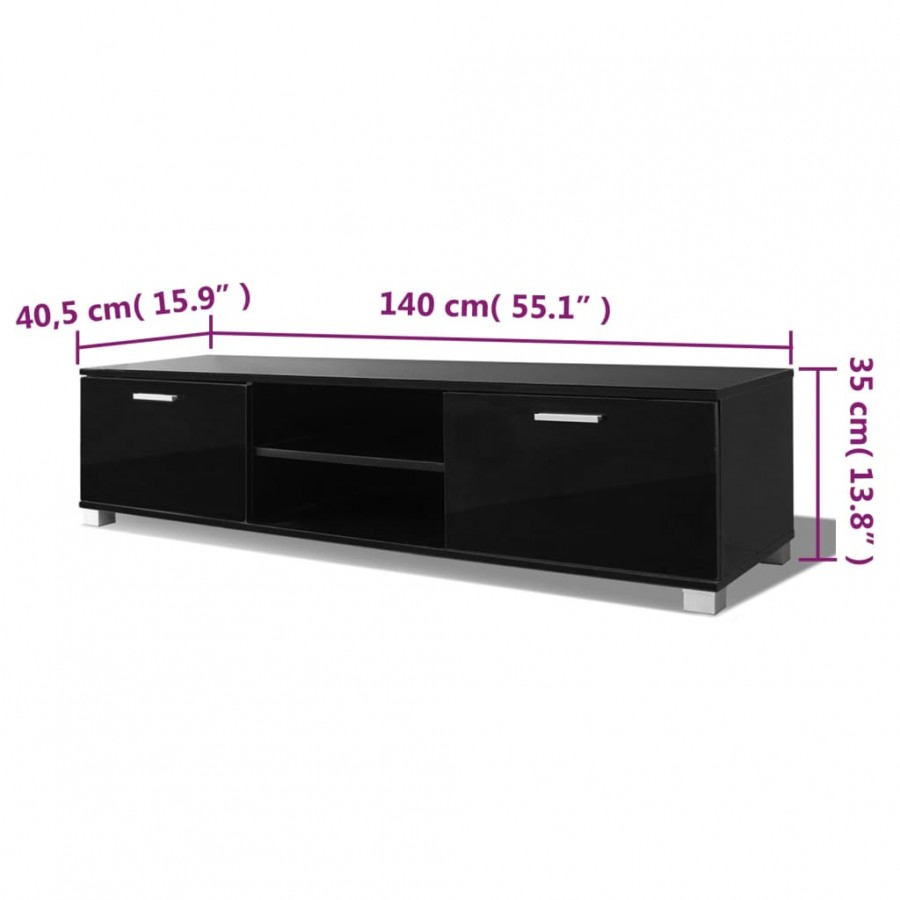 Meuble TV Noir brillant 140x40,5x35 cm Meuble TV Noir brillant 140x40,5x35 cm