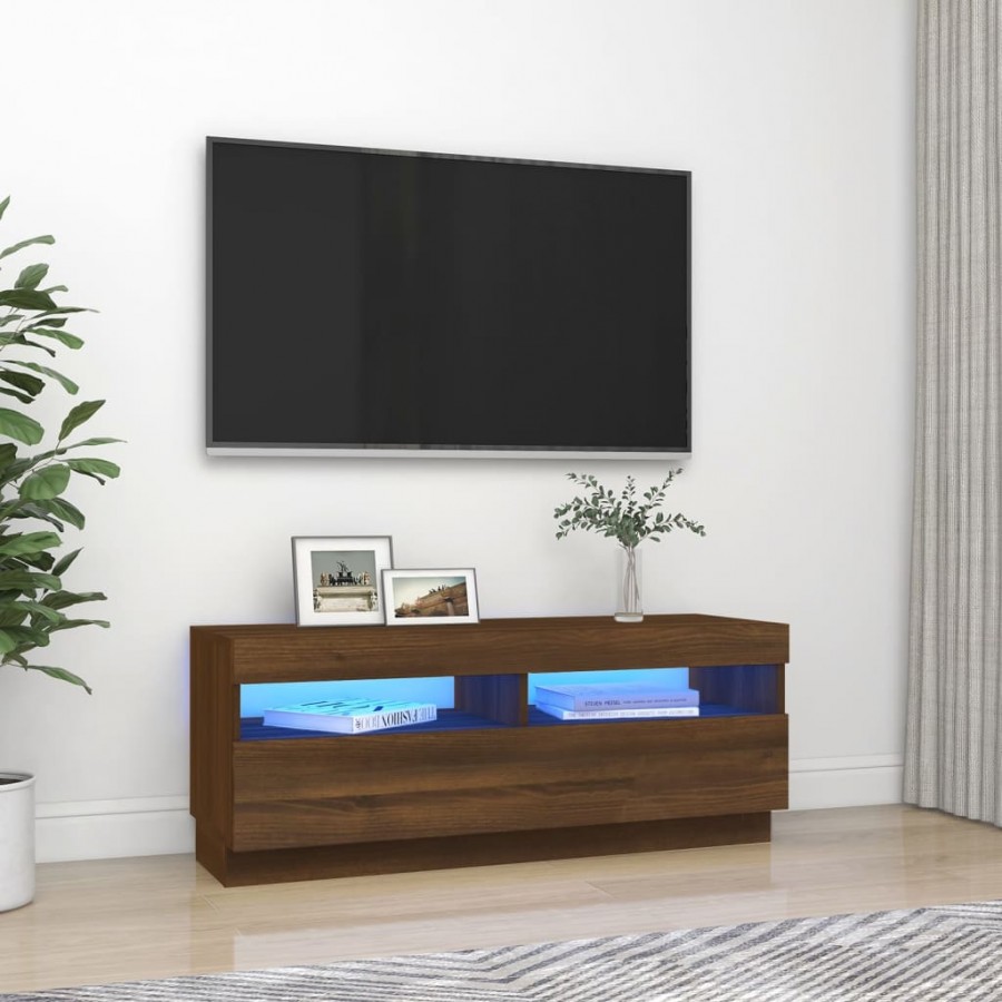 Meuble TV avec lumières LED chêne marron 100x35x40 cm