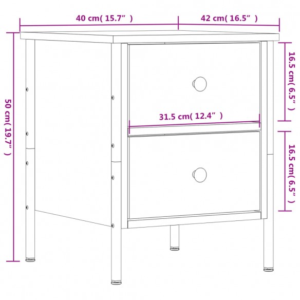 Table de chevet sonoma gris 40x42x50 cm bois d'ingénierie