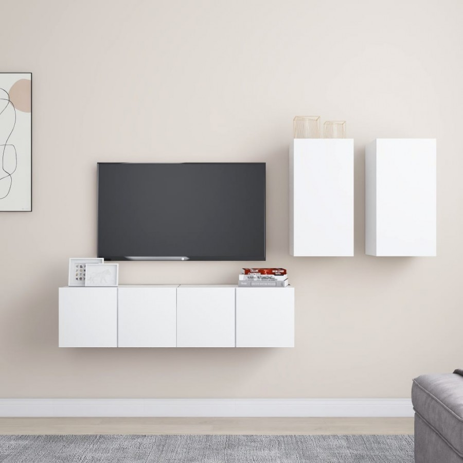 Ensemble de meuble TV 4 pcs Blanc Aggloméré