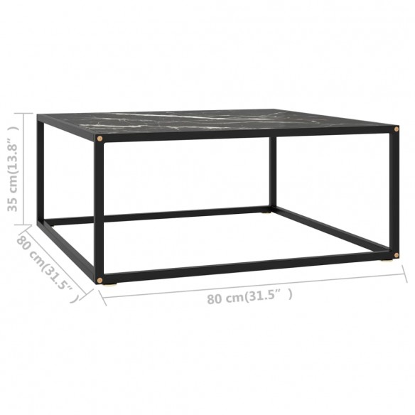 Table basse Noir avec verre marbre noir 80x80x35 cm