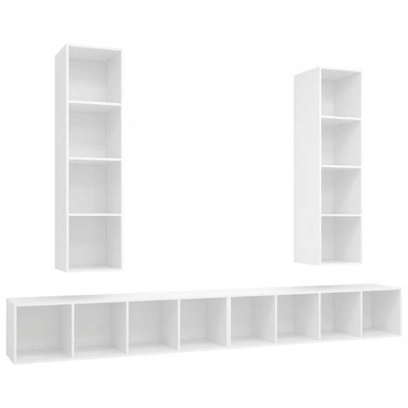 Meubles TV muraux 4 pcs Blanc Aggloméré