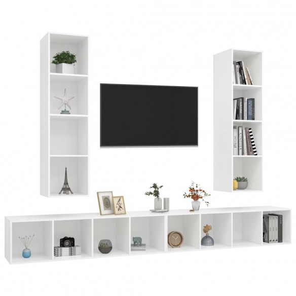 Meubles TV muraux 4 pcs Blanc Aggloméré