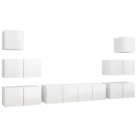 Ensemble de meuble TV 8 pcs Blanc brillant Aggloméré