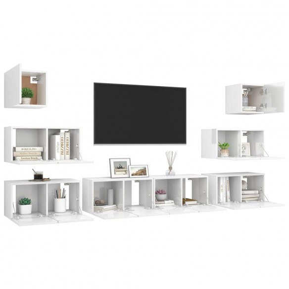 Ensemble de meuble TV 8 pcs Blanc brillant Aggloméré