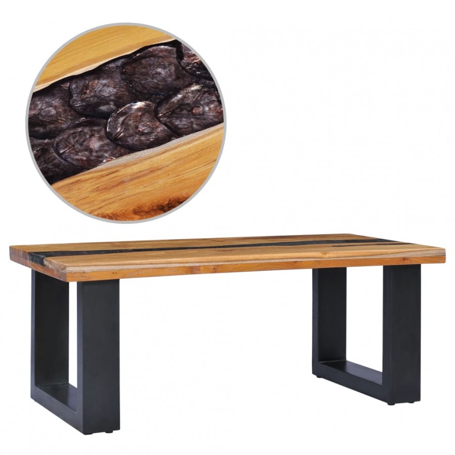 Table basse 100 x 50 x 40 cm Bois de teck massif et polyrésine