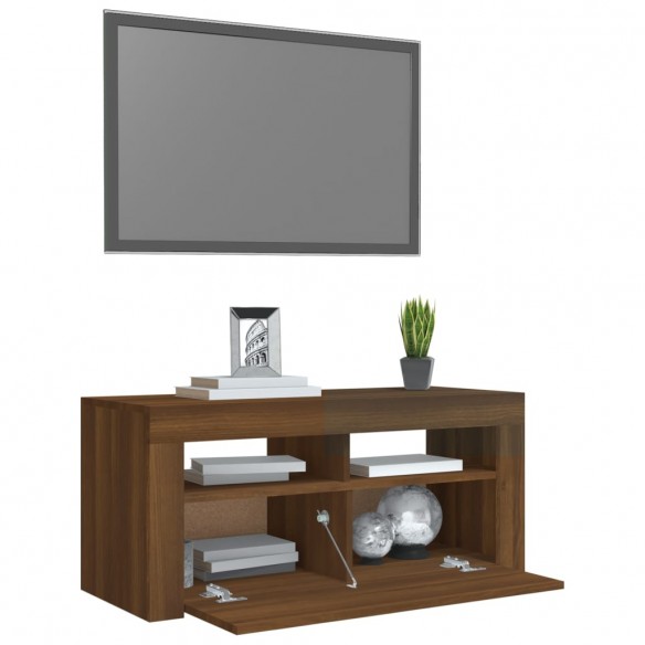 Meuble TV avec lumières LED Chêne marron 90x35x40 cm