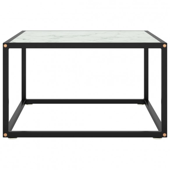 Table basse Noir avec verre marbre blanc 60x60x35 cm