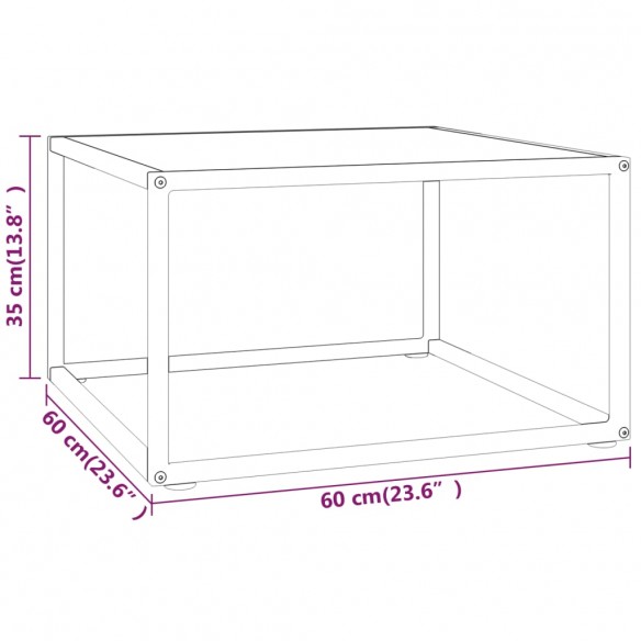 Table basse Noir avec verre marbre blanc 60x60x35 cm