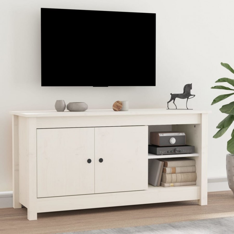 Meuble TV Blanc 103x36,5x52 cm Bois de pin massif