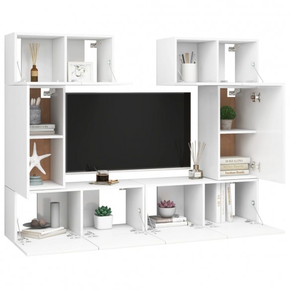 Ensemble de meuble TV 6 pcs Blanc Aggloméré