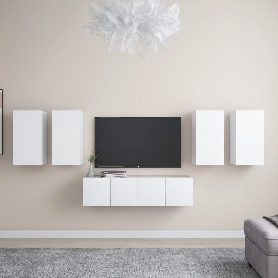 Ensemble de meuble TV 6 pcs Blanc Aggloméré