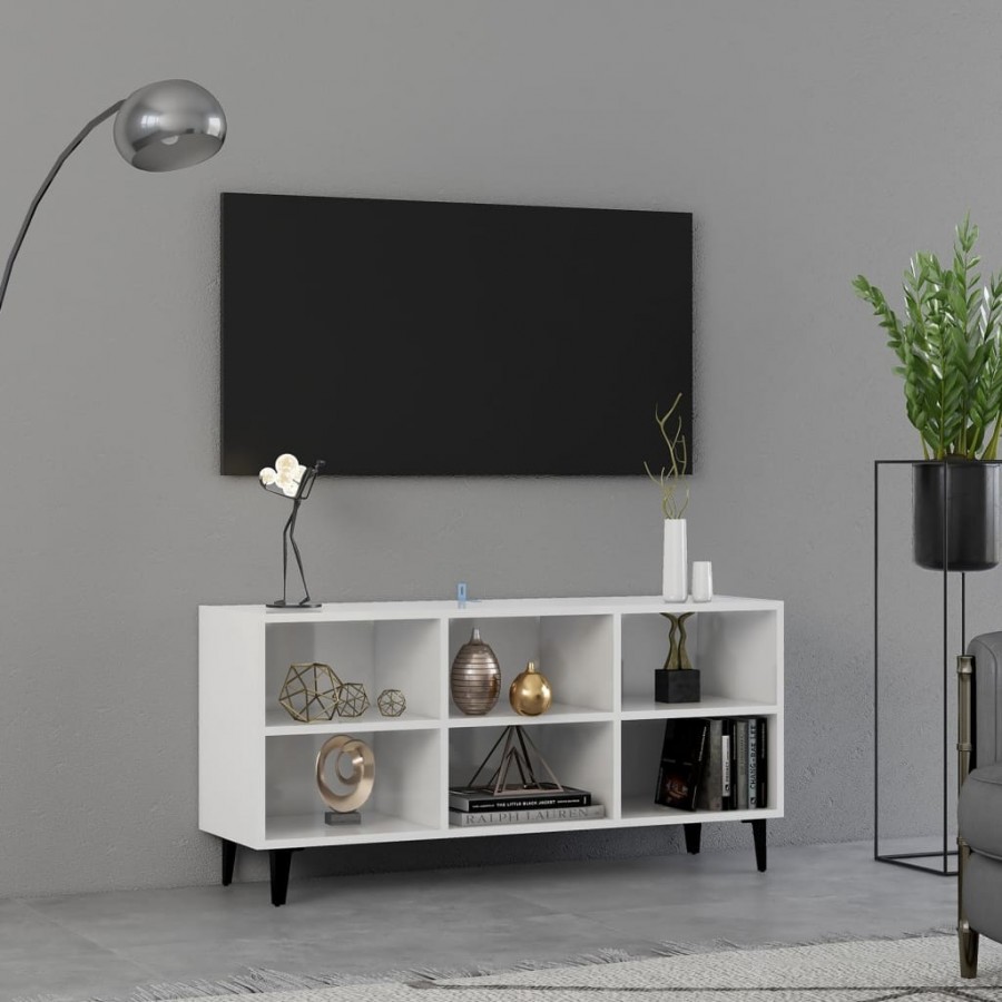 Meuble TV avec pieds en métal Blanc brillant 103,5x30x50 cm