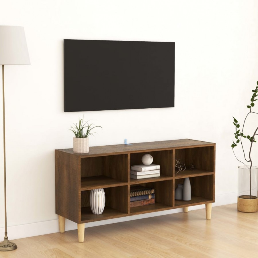 Meuble TV avec pieds en bois massif Chêne marron 103,5x30x50 cm