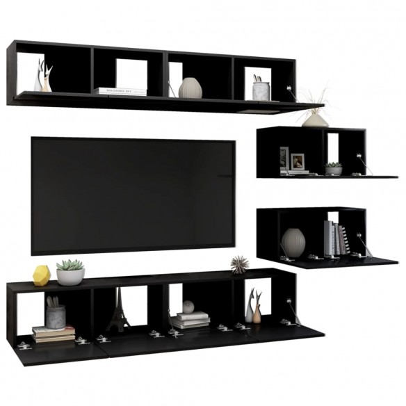 Ensemble de meuble TV 6 pcs Noir Aggloméré