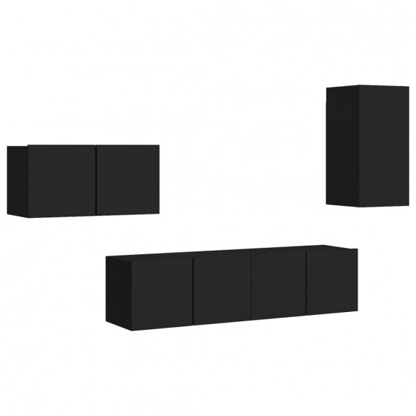 Ensemble de meuble TV 4 pcs Noir Aggloméré