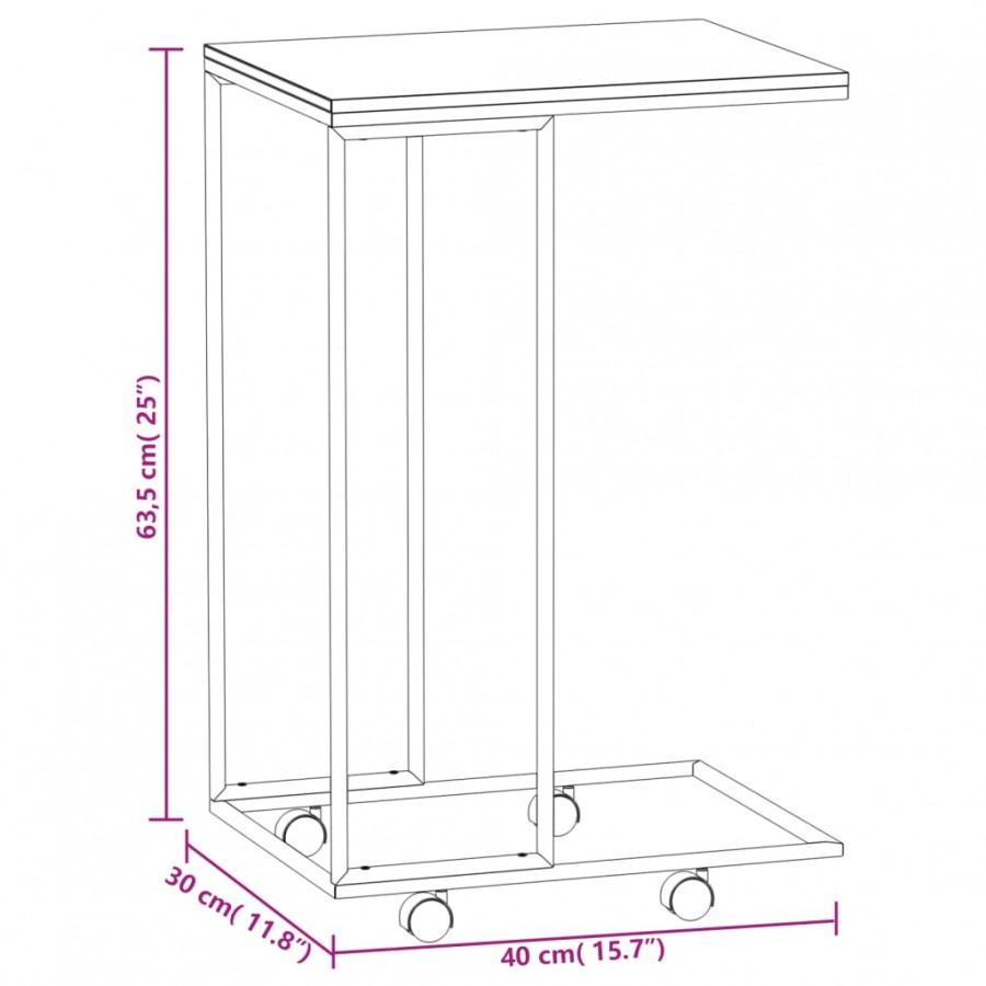 Table d'appoint avec roues Noir 40x30x63,5 cm 