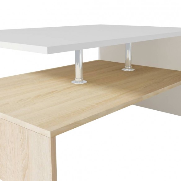 Table basse en aggloméré 90 x 59 x 42 cm Chêne et blanc