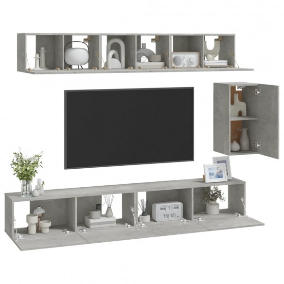 Ensemble de meubles TV 6 pcs Gris béton Bois d'ingénierie