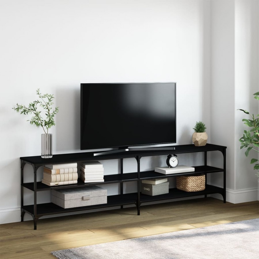 Meuble TV noir 180x30x50 cm bois d'ingénierie et métal