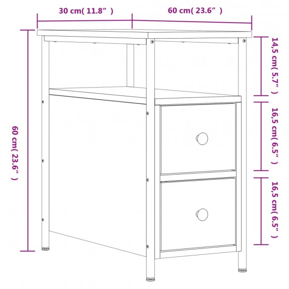 Table de chevet chêne marron 30x60x60 cm bois d'ingénierie