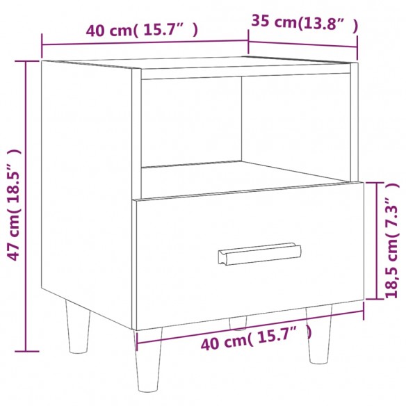 Table de chevet Chêne fumé 40x35x47 cm