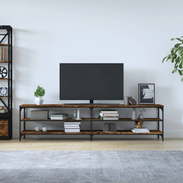 Meuble TV chêne fumé 200x30x50 cm bois d'ingénierie et métal