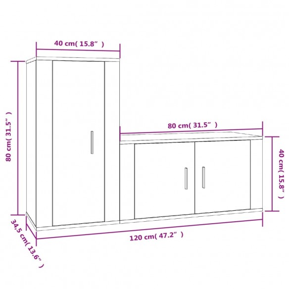 Ensemble de meubles TV 2 pcs noir bois d'ingénierie