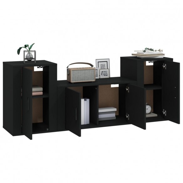 Ensemble de meubles TV 3 pcs Noir Bois d'ingénierie