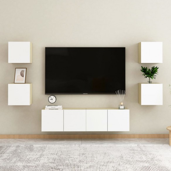 Meubles TV muraux 2 pcs Blanc et chêne sonoma 30,5x30x30 cm