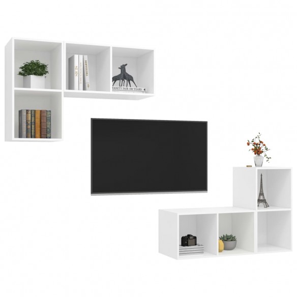 Meubles TV muraux 4 pcs Blanc Aggloméré