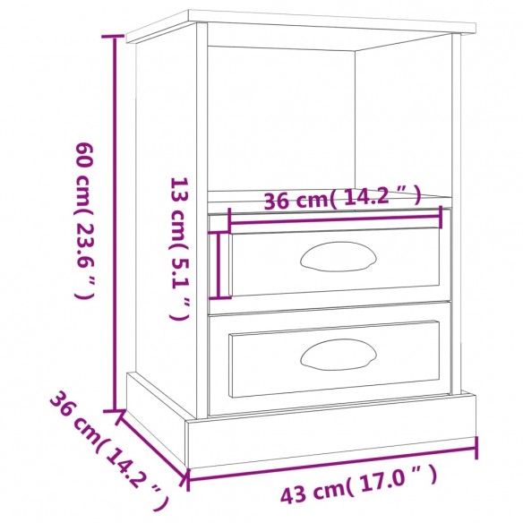 Table de chevet chêne marron 43x36x60 cm