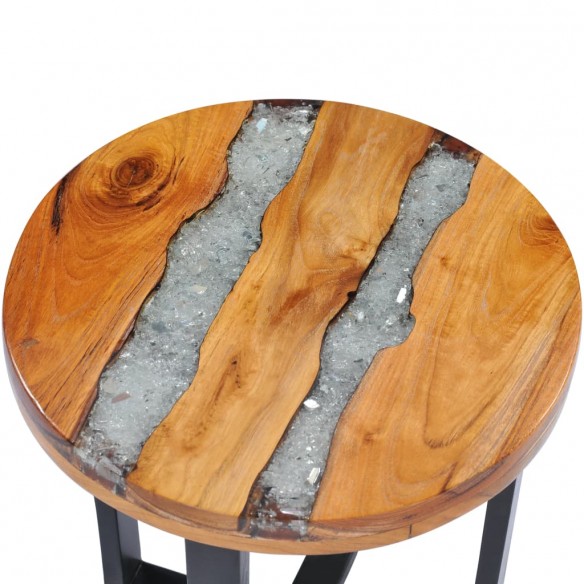 Table basse 40 x 45 cm Bois de teck massif et polyrésine