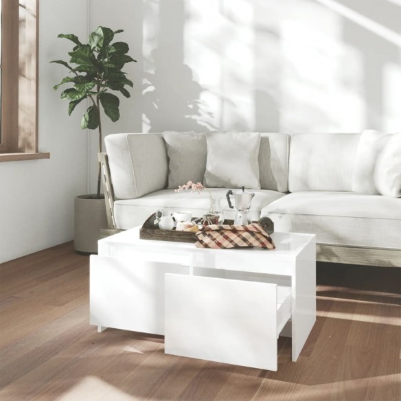 Table basse Blanc brillant 90x50x41,5 cm Aggloméré